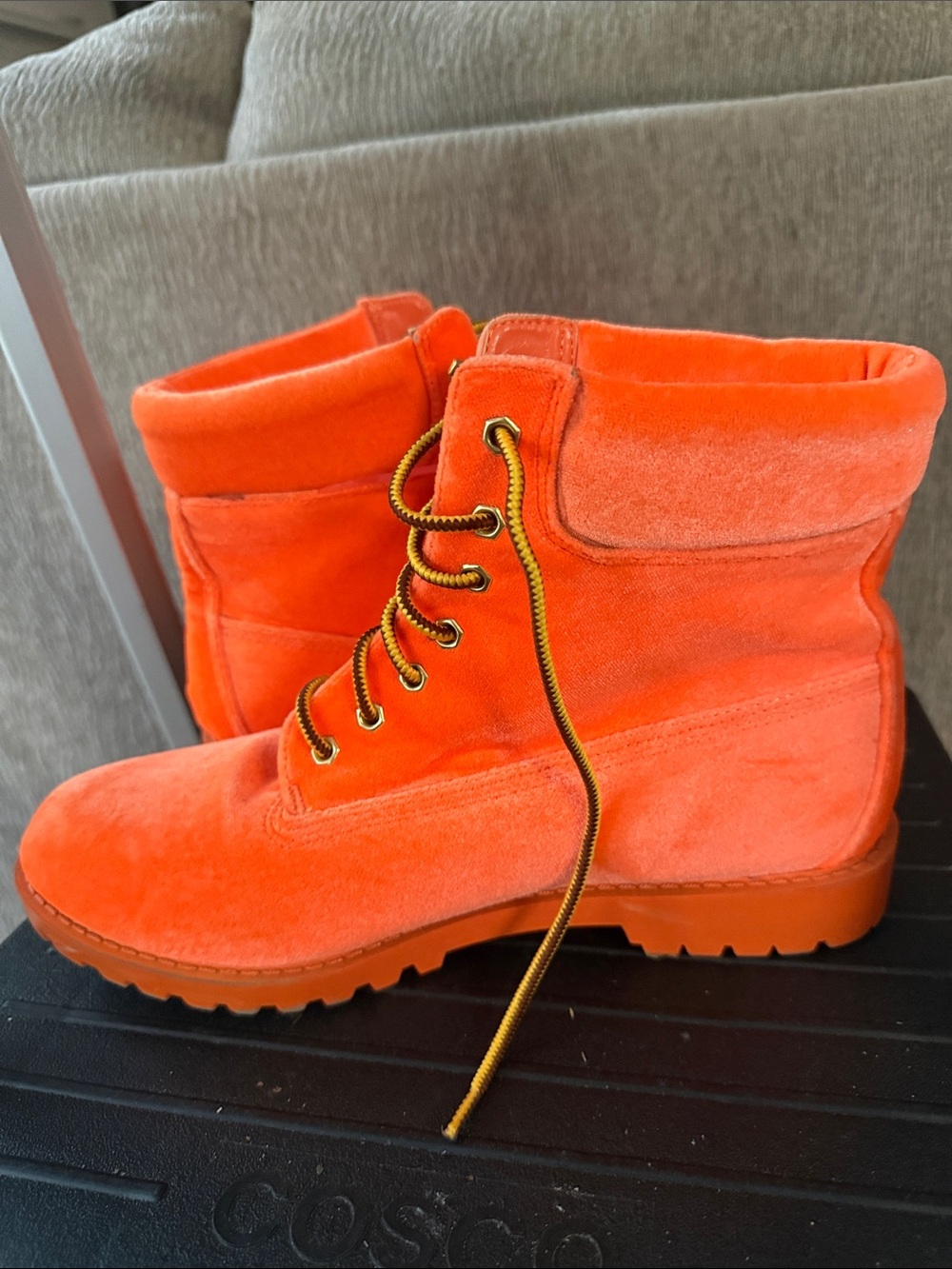 Liliana Woman’s Vibrant Orange Suede Lace-Up Boots - Picture 6 of 9